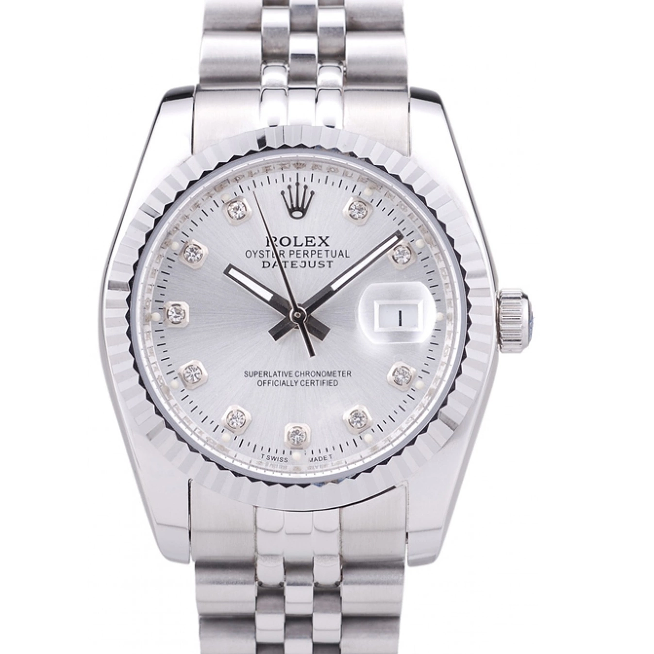 7455 Diamonds Ribbed Dial Rolex Bezel Datejust Silver 0727